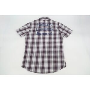 Harley Davidson Men's Medium Purple White Plaid Amplifier Short Sleeve Shirt